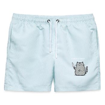 6-7 Internet Meme 6 7 Snack Katze - Männer Badeshorts - hellblau gestreift - Vorne - AI Model Male 178 light (178cm)