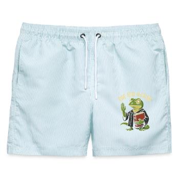 Die Eid-Echse als lustiger Justiz-Gag - Männer Badeshorts - hellblau gestreift - Vorne - AI Model Male 178 light (178cm)
