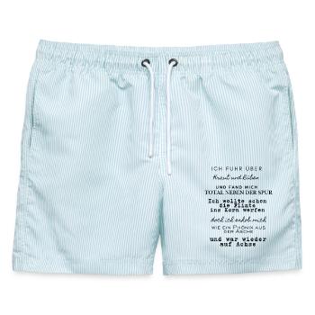 Kraut und Rüben - Männer Badeshorts - hellblau gestreift - Vorne - AI Model Male 178 light (178cm)