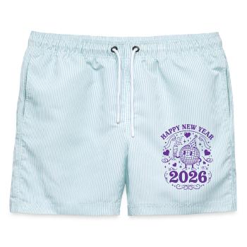 Frohes neues Jahr 2026 Festive Globe - Männer Badeshorts - hellblau gestreift - Vorne - AI Model Male 178 light (178cm)