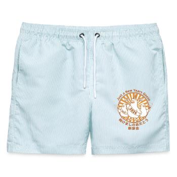 Nur eine Silvestergans-Feier 2026 - Männer Badeshorts - hellblau gestreift - Vorne - AI Model Male 178 light (178cm)