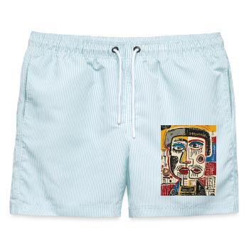Lebendiges kubistisches Gesicht - Männer Badeshorts - hellblau gestreift - Vorne - AI Model Male 178 light (178cm)