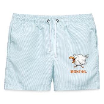 Montagsalarm Möwe - Monday Morning Seagull - Männer Badeshorts - hellblau gestreift - Vorne - AI Model Male 178 light (178cm)