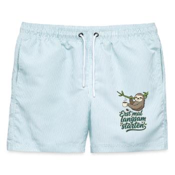 Erst mal langsam starten Faultier Motiv - Männer Badeshorts - hellblau gestreift - Vorne - AI Model Male 178 light (178cm)