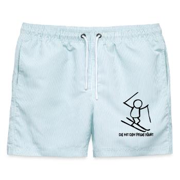 Die mit dem Pflug fährt, Ski fahren, Ski Anfänger - Männer Badeshorts - hellblau gestreift - Vorne - AI Model Male 178 light (178cm)