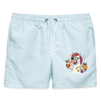 party einhorn, cocktail verkatert Shirt  - Männer Badeshorts - hellblau gestreift - Vorne - AI Model Male 178 light (178cm)