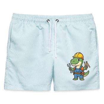 Dino Bauarbeiter mit Werkzeugen - Männer Badeshorts - hellblau gestreift - Vorne - AI Model Male 178 light (178cm)