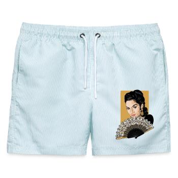 LOLA Fan - Männer Badeshorts - hellblau gestreift - Vorne - AI Model Male 178 light (178cm)
