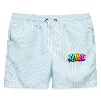 Graffiti LUKA Name Gift Ideal druckbar - Männer Badeshorts - hellblau gestreift - Vorne - AI Model Male 178 light (178cm)