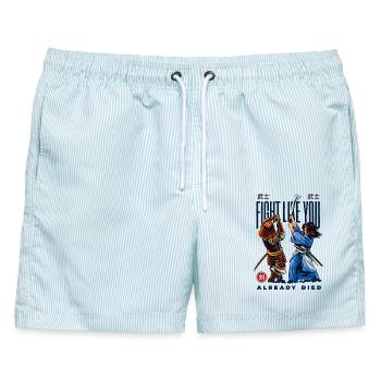 Samurai Duell Fight Like You Already Died - Männer Badeshorts - hellblau gestreift - Vorne - AI Model Male 178 light (178cm)