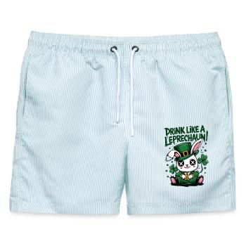 Trinkender Hase Leprechaun St. Patrick's Day - Männer Badeshorts - hellblau gestreift - Vorne - AI Model Male 178 light (178cm)