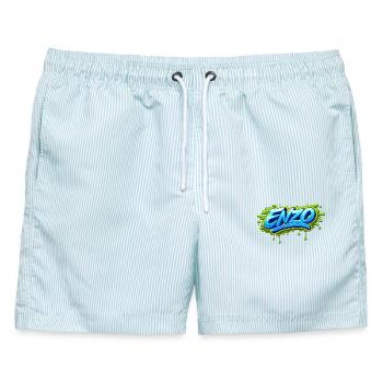 GRAFFITI-NAME ENZO FÜR PERFEKTES GESCHENK DRUCKBAR - Männer Badeshorts - hellblau gestreift - Vorne - AI Model Male 178 light (178cm)