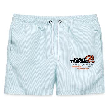 Multitasking mit Stil - Männer Badeshorts - hellblau gestreift - Vorne - AI Model Male 178 light (178cm)