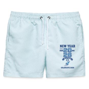 Feiere Neujahrsbeginne 2026 - Männer Badeshorts - hellblau gestreift - Vorne - AI Model Male 178 light (178cm)