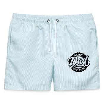 The Best Dad EST 1985 - Männer Badeshorts - hellblau gestreift - Vorne - AI Model Male 178 light (178cm)