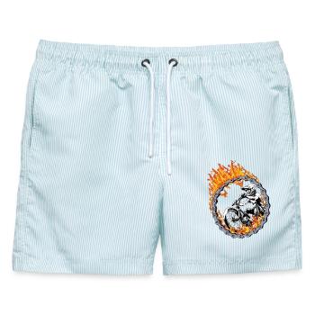 BMX Fahrer Feuerring - Männer Badeshorts - hellblau gestreift - Vorne - AI Model Male 178 light (178cm)