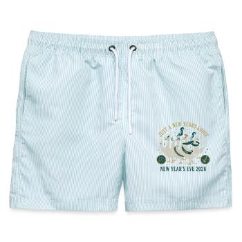 Nur eine Silvestergans Silvester 2026 - Männer Badeshorts - hellblau gestreift - Vorne - AI Model Male 178 light (178cm)