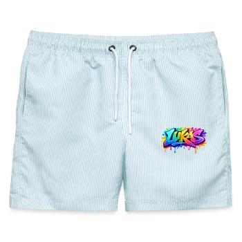 LUKAS GRAFFITI NAME FÜR PERFEKTES GESCHENK DRUCKBAR - Männer Badeshorts - hellblau gestreift - Vorne - AI Model Male 178 light (178cm)