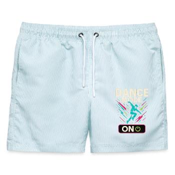 Dance Mode On, tanzshirt streetdance party - Männer Badeshorts - hellblau gestreift - Vorne - AI Model Male 178 light (178cm)