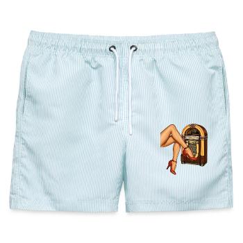 Rockabilly 50er Heels Pin Up Beine Jukebox Retro  - Männer Badeshorts - hellblau gestreift - Vorne - AI Model Male 178 light (178cm)