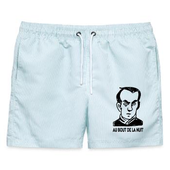 Porträt Louis-Ferdinand Céline - Männer Badeshorts - hellblau gestreift - Vorne - AI Model Male 178 light (178cm)
