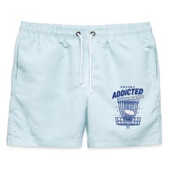 Disc Golf süchtig nach diesem Ketten-Sound, fliegender Disc - Männer Badeshorts - hellblau gestreift - Vorne - AI Model Male 178 light (178cm)