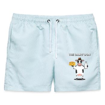 Kuh Mafia Milch Käse - Männer Badeshorts - hellblau gestreift - Vorne - AI Model Male 178 light (178cm)