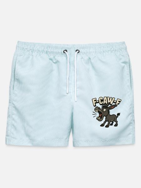 F Caw F Esel Humor, lauter Comic Spruch Shirt - Männer Badeshorts - hellblau gestreift
