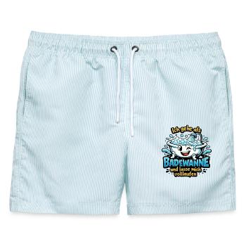 Ich gehe als Badewanne Karneval Spruch - Männer Badeshorts - hellblau gestreift - Vorne - AI Model Male 178 light (178cm)