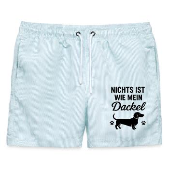 Mein Dackel Spruch - Männer Badeshorts - hellblau gestreift - Vorne - AI Model Male 178 light (178cm)