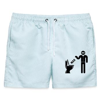 NZS In’s Klo, In Die Toilette! Gegen Rechts Black - Männer Badeshorts - hellblau gestreift - Vorne - AI Model Male 178 light (178cm)