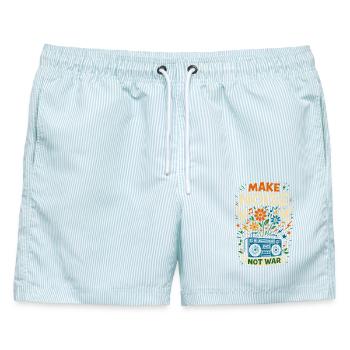 Make noise not war, peace musik - Männer Badeshorts - hellblau gestreift - Vorne - AI Model Male 178 light (178cm)