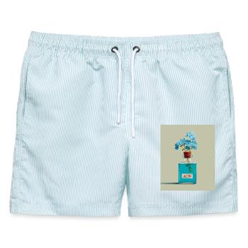 Aqua Tofana Feministisches Kunstdesign | Historische Frauen - Männer Badeshorts - hellblau gestreift - Vorne - AI Model Male 178 light (178cm)