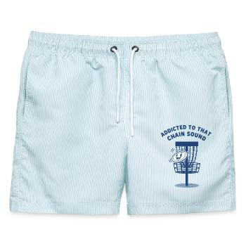 Süchtig nach diesem Kettensound Disc Golf Flying Disc - Männer Badeshorts - hellblau gestreift - Vorne - AI Model Male 178 light (178cm)