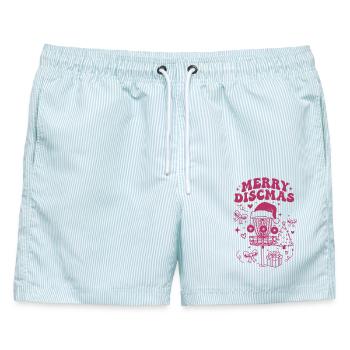 Fröhliche Discmas lustiger Disc-Golf-Korb Flugscheiben - Männer Badeshorts - hellblau gestreift - Vorne - AI Model Male 178 light (178cm)