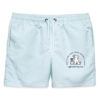 Hundemutter, lustige Kaffeeliebhaber, mädchenhafte Zitate, - Männer Badeshorts - hellblau gestreift - Vorne - AI Model Male 178 light (178cm)