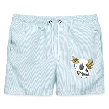 Kristallschädel - Mensch (von Leni Riosa) - Männer Badeshorts - hellblau gestreift - Vorne - AI Model Male 178 light (178cm)