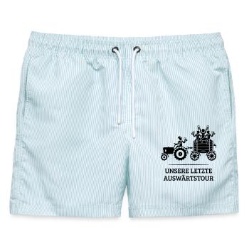 Unsere Letzte Auswärtstour, Trecker Bierfass JGA B - Männer Badeshorts - hellblau gestreift - Vorne - AI Model Male 178 light (178cm)