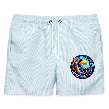 wild Surf big waves retro Ozean Fische Hai Sonne  - Männer Badeshorts - hellblau gestreift - Vorne - AI Model Male 178 light (178cm)