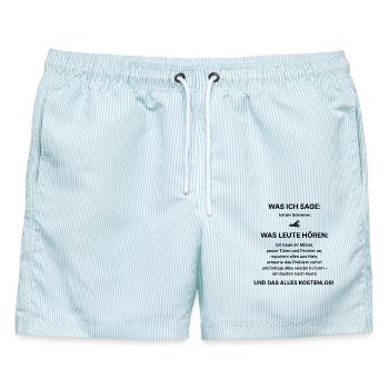 Was ich sage: Ich bin Schreiner – Fun Shirt - Männer Badeshorts - hellblau gestreift - Vorne - AI Model Male 178 light (178cm)