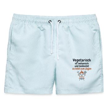 Grill BBQ Grillen Spruch - Männer Badeshorts - hellblau gestreift - Vorne - AI Model Male 178 light (178cm)
