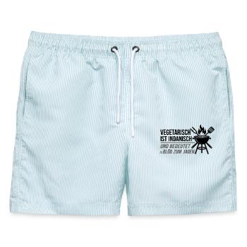Vegetarisch ist Indianisch BBQ Spruch - Männer Badeshorts - hellblau gestreift - Vorne - AI Model Male 178 light (178cm)
