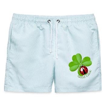 Good Luck Clover with Ladybug | Lucky Charm Art - Männer Badeshorts - hellblau gestreift - Vorne - AI Model Male 178 light (178cm)