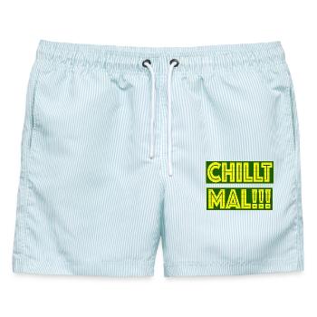 Chill Mal - Funny Statement Typography Design - Männer Badeshorts - hellblau gestreift - Vorne - AI Model Male 178 light (178cm)