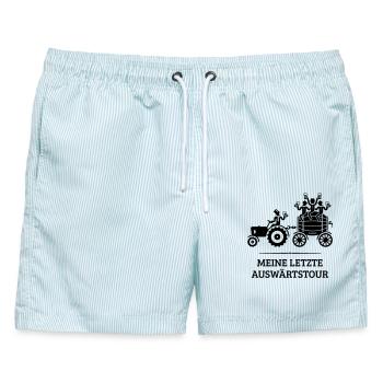 Meine Letzte Auswärtstour, Trecker Bierfass JGA B - Männer Badeshorts - hellblau gestreift - Vorne - AI Model Male 178 light (178cm)