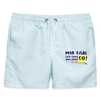 MIR EGAL - ICH LASS DAS JETZT SO! - Männer Badeshorts - hellblau gestreift - Vorne - AI Model Male 178 light (178cm)