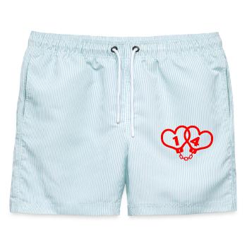 Herzketten - Handschelle 14 Valentinstag - Männer Badeshorts - hellblau gestreift - Vorne - AI Model Male 178 light (178cm)