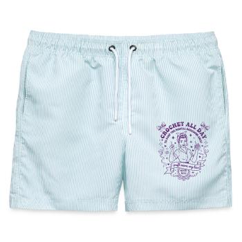 Häkelliebhaber Häkeln den ganzen Tag Basteln Mehr Weinen Weniger - Männer Badeshorts - hellblau gestreift - Vorne - AI Model Male 178 light (178cm)