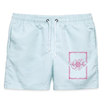 Lustige Häkel-Herzschlag-Häkel-Lover-Garn-Nadel - Männer Badeshorts - hellblau gestreift - Vorne - AI Model Male 178 light (178cm)
