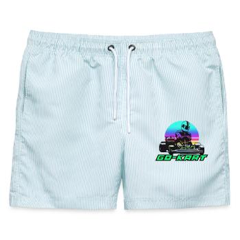 Go-Kart fahren - Männer Badeshorts - hellblau gestreift - Vorne - AI Model Male 178 light (178cm)